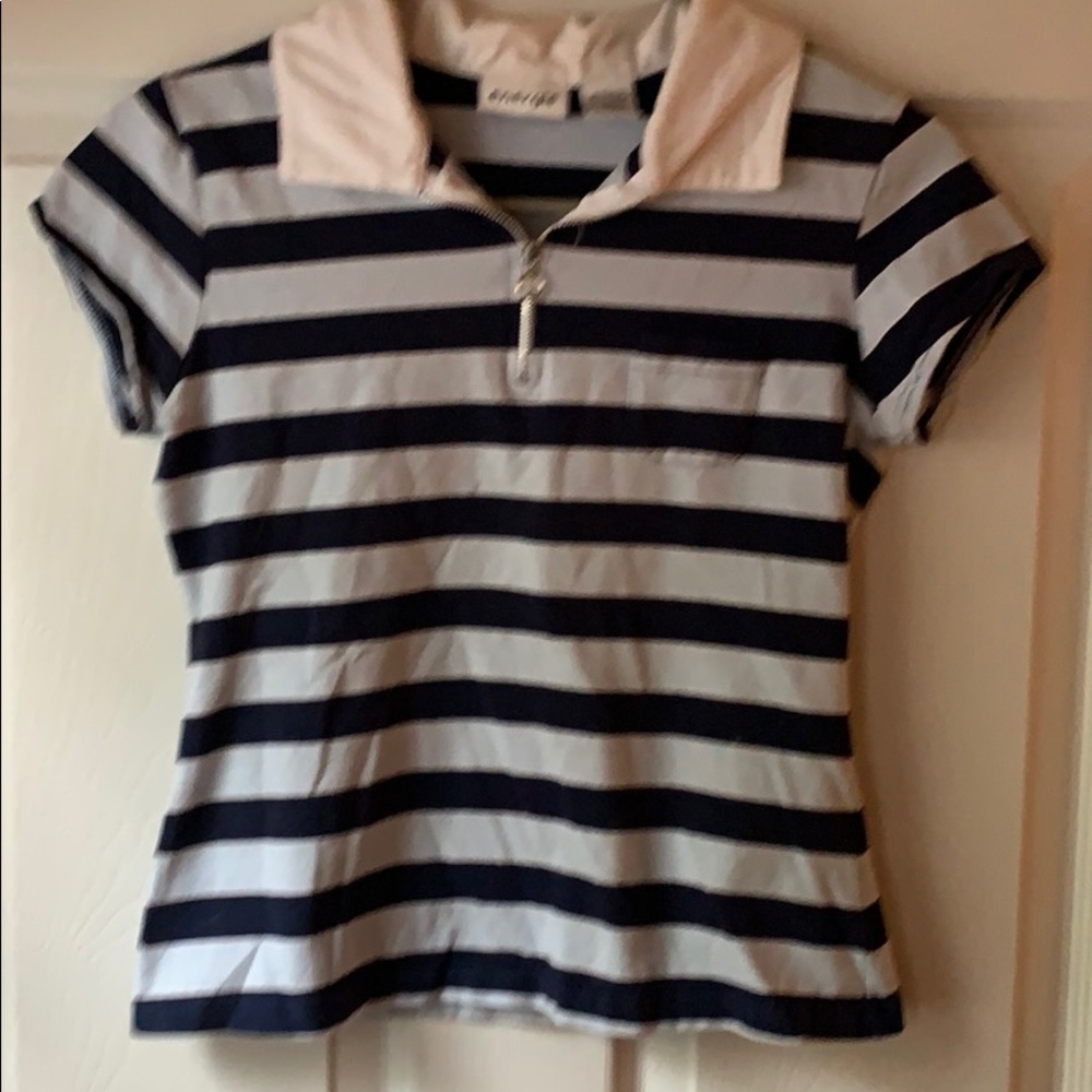 Striped polo top with zippers and pockets